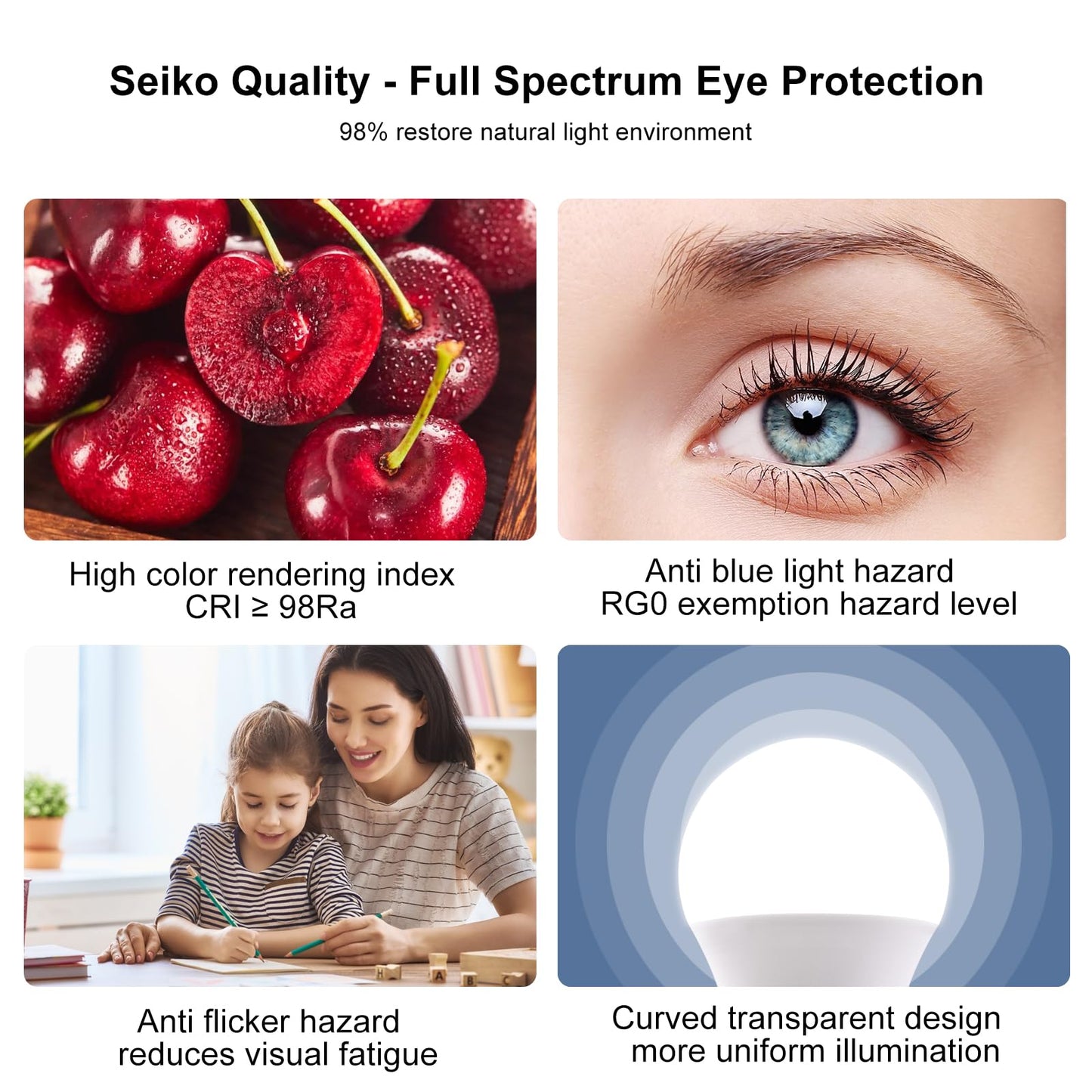 Full Spectrum Sun Light Bulb - A19 9W, Boosts Energy, Mood & Performance, Near-Perfect Color Rendering, Imitate Sunlight Indoors for a Happy Life