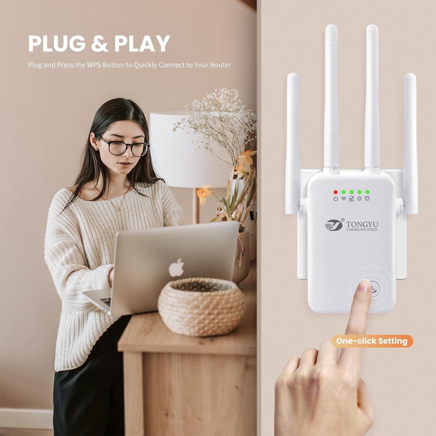 Tongyu WiFi Repeater Signal Booster for Home and Outdoor,WiFi Extender Full Coverage Range 5000 sq.ft and 35 Devices with Repeater Ap Router 3-in-1