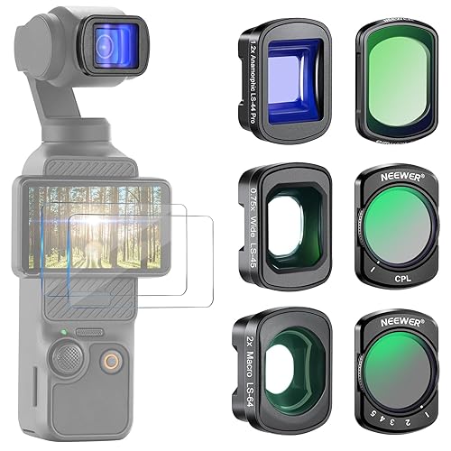 NEEWER 3 Pack ND Filter Set (Variable ND2-32, CPL, 1/4 Black Diffusion) & 0.75X Wide Angle Lens, 2X Macro Lens, 1.2X Blue Anamorphic Lens, Screen