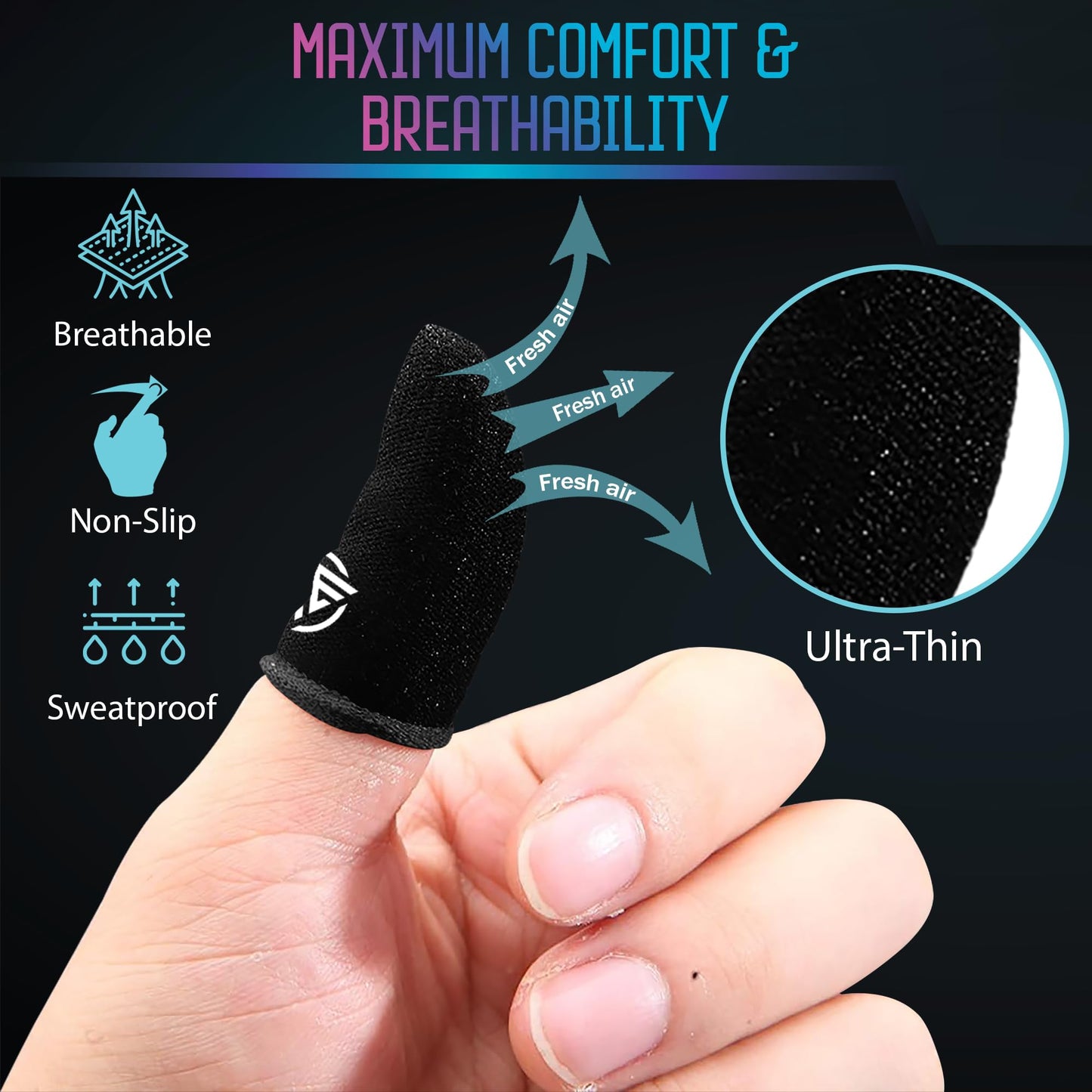 Nexus Elite Gamer sleeves for pubg , mobile gaming finger cots sleeve gloves and covers , compression for thumb arthritis sweaty hands , Carbon Core