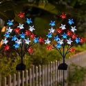 2 Packs Solar 4th of July Decorations Outdoor Lights, Solar Red White and Blue Star Pathway Lights, Waterproof Outdoor Patriotic Decorations Lights