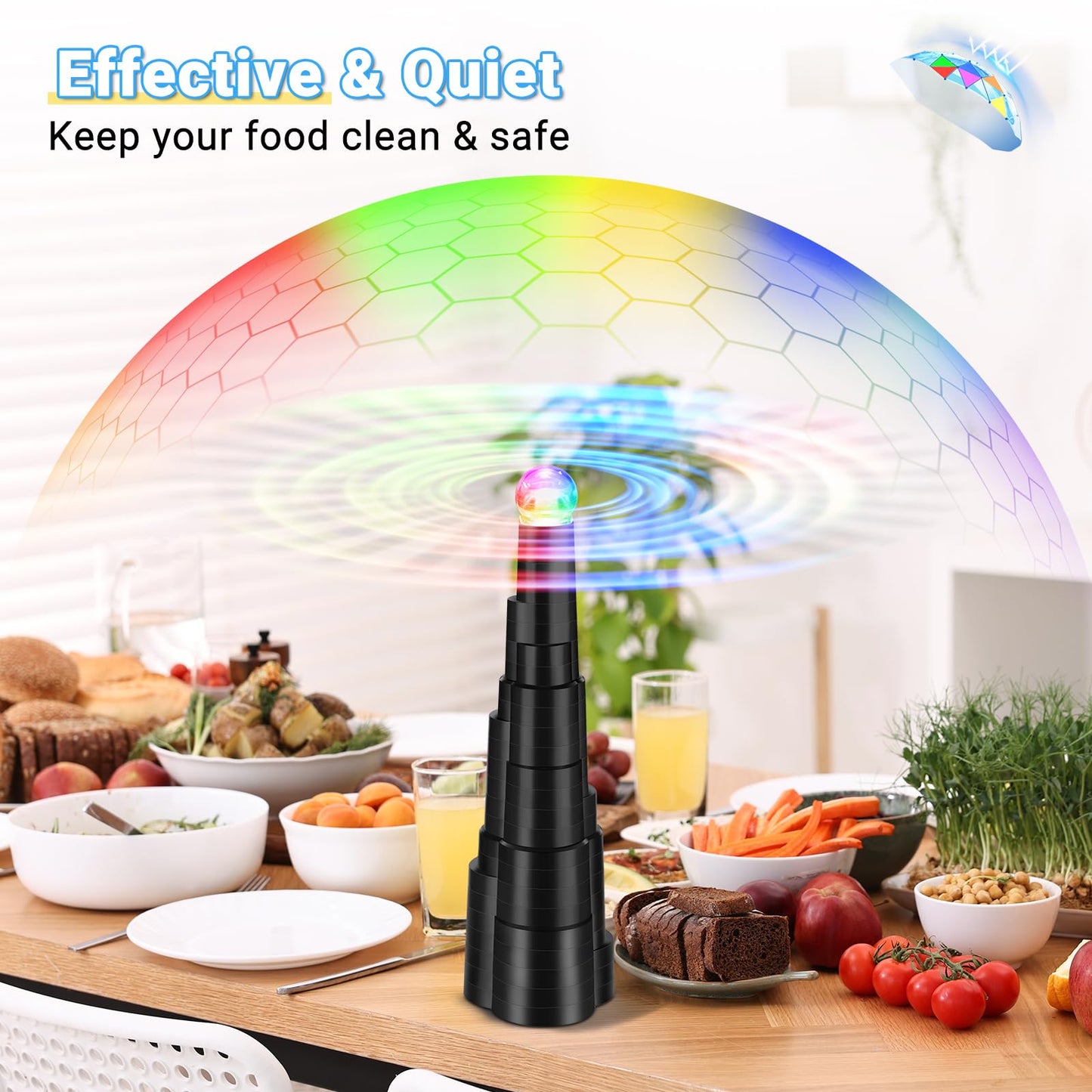 QNIZNOE 4Pack Rechargeable Fly Fans for Tables with LED Light, Fly Fan for Outdoor Dining, Parties, and Picnics, Safe, Compact, and Foldable