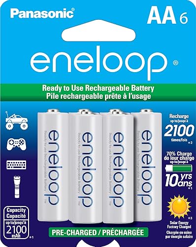 Eneloop Panasonic BK-3MCCA6BA AA 2100 Cycle Ni-MH Pre-Charged Rechargeable Batteries, 6-Battery Pack