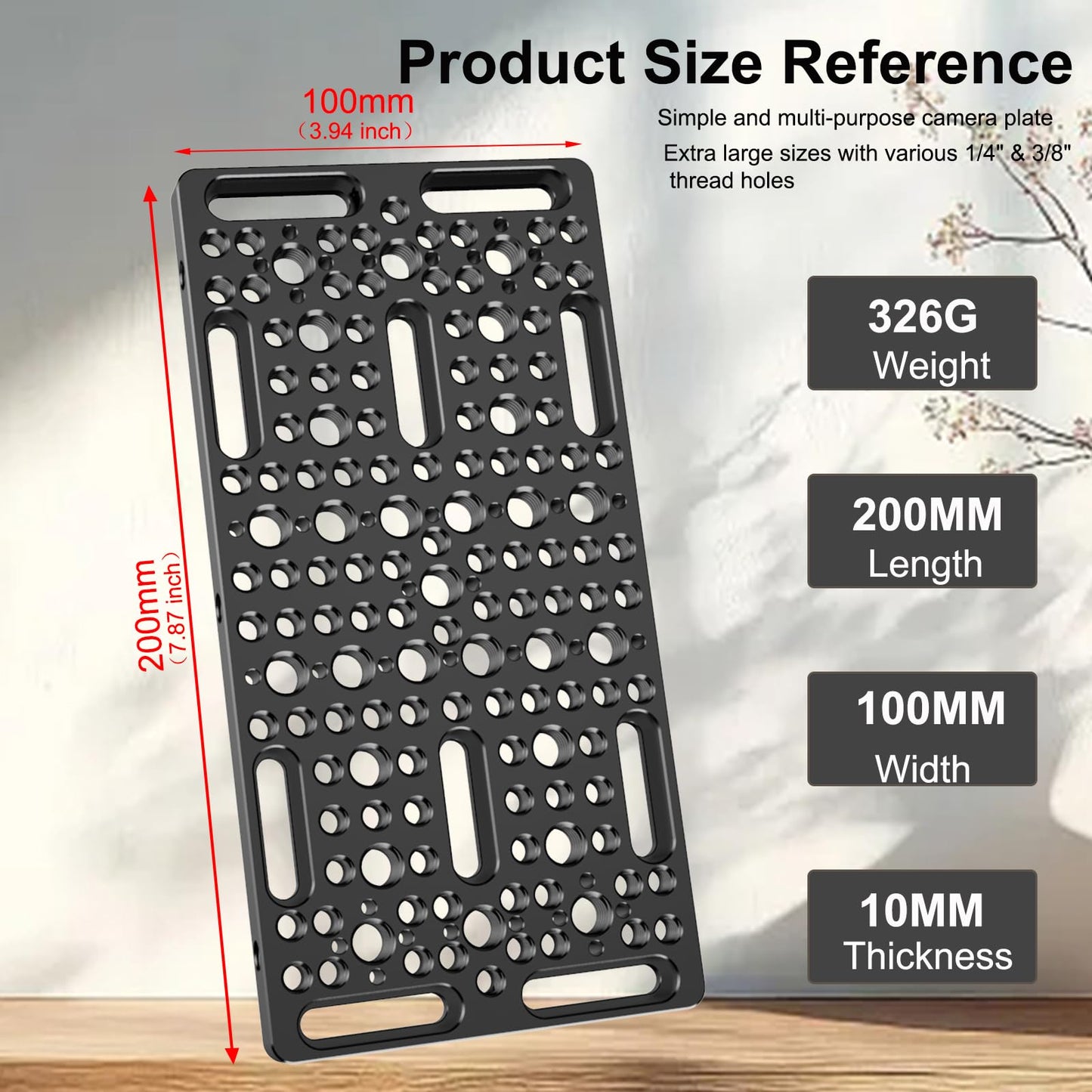 DINESK Multi-Functional Camera Cheese Plate with 1/4"& 3/8 Threads,7.87"/200mm Large Cheese Plate Aluminum Alloy Breadboard for Cameras,Monitors