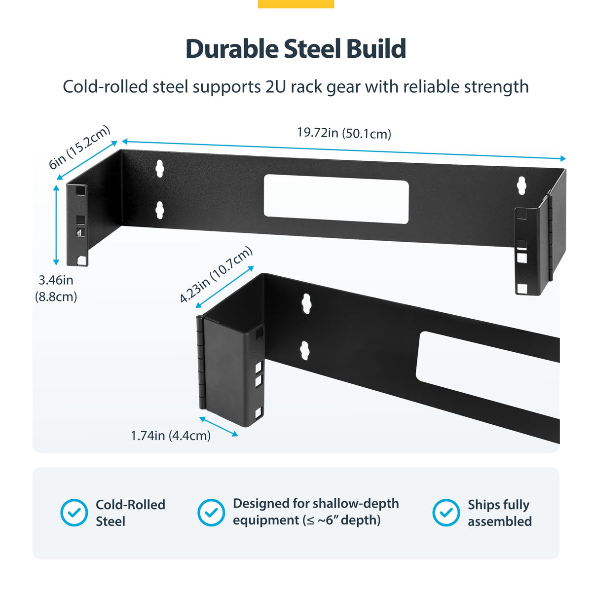 StarTech.com 2U Hinged Wall Mount Patch Panel Bracket - 6 inch Deep - 19" Patch Panel Swing Rack for Shallow Network Equipment- 22lbs (WALLMOUNTH2)