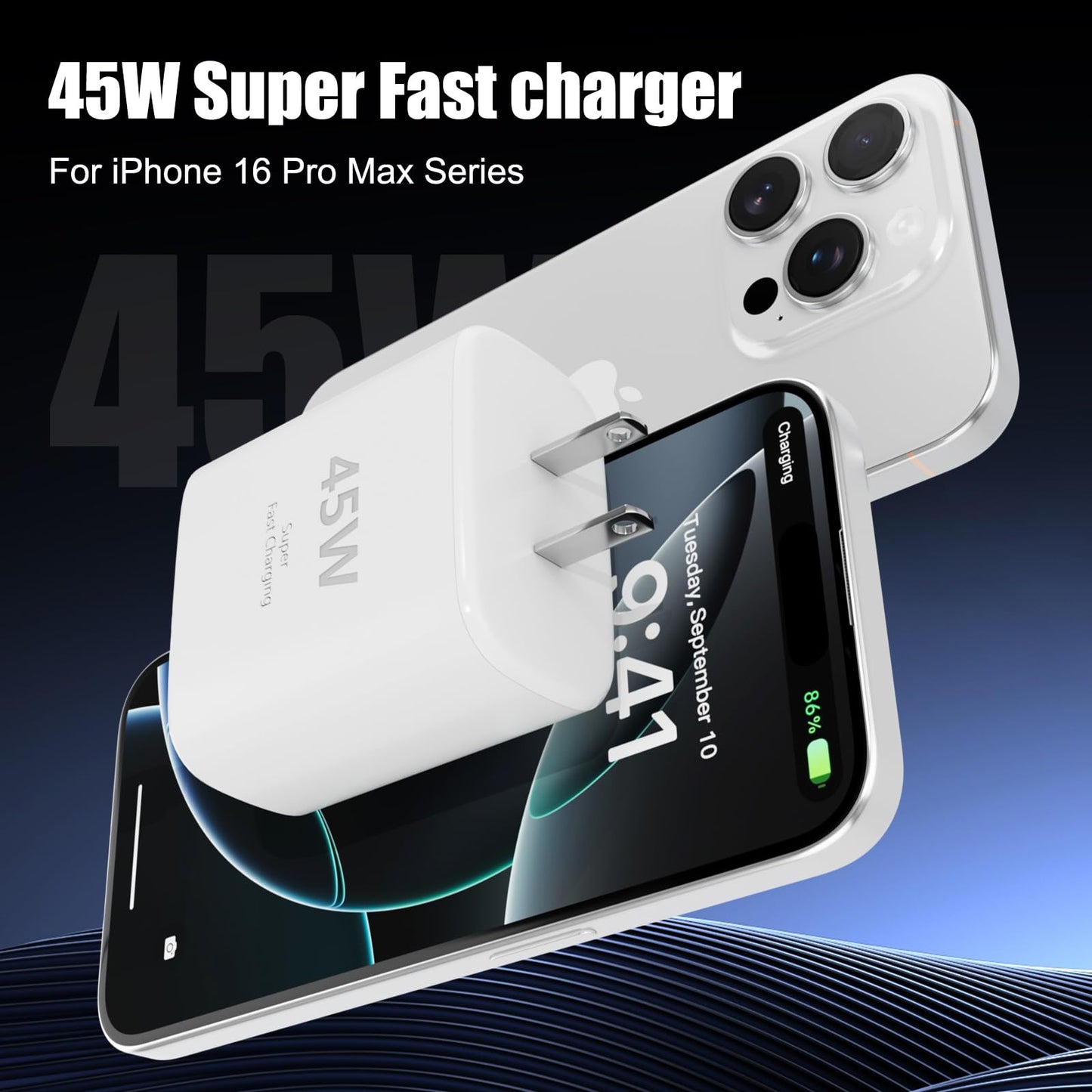 45W USB C iPhone 17 16 Super Fast Charging,iPhone 17 Pro Max Fast Charger Block for iPhone 17/17 Plus/17 Pro Max/16/16 Plus/16 Pro Max/15 Pro Max/iPad