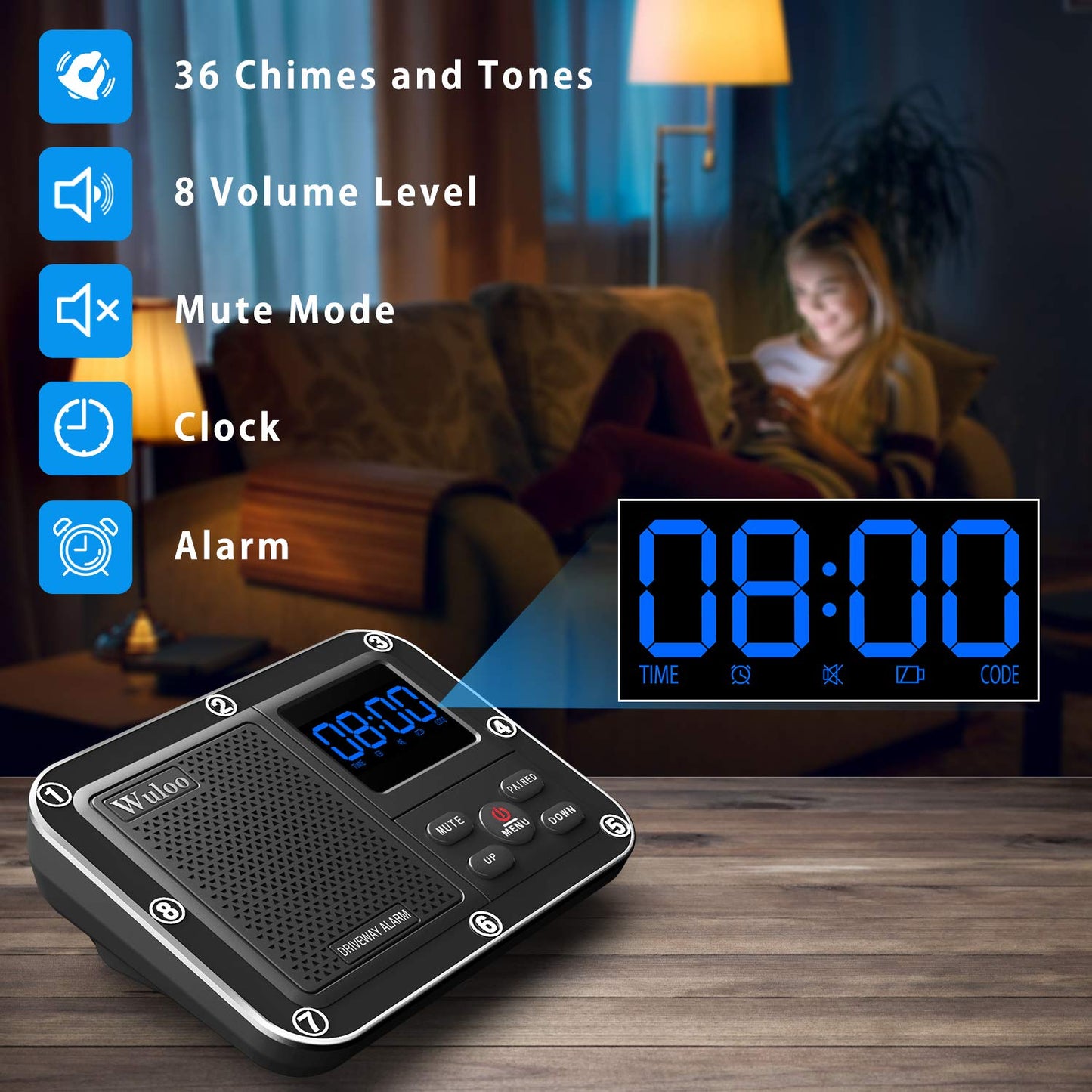 Solar Driveway Alarm Wireless Outside 1800ft Range, Outdoor Motion Sensor & Detector Driveway Alert System with Rechargeable Battery/Weatherproof/Mute