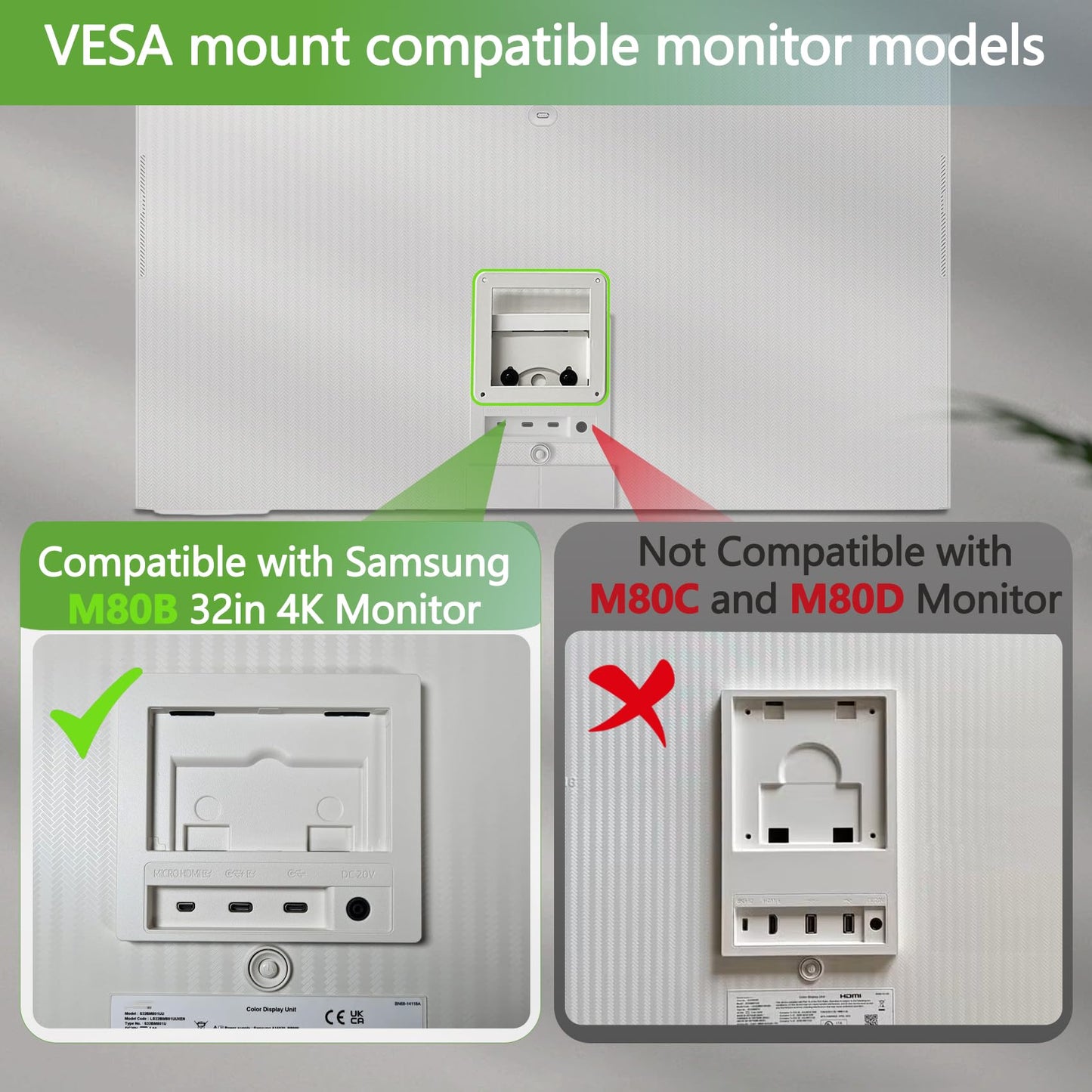 M80B VESA Adapter Compatible with Samsung M8 Series 32in 4K Monitor for 32M80B, 32BM80, LS32BM801?LS32BM80B?LS32BM80G?2022 Model?Not Compatible