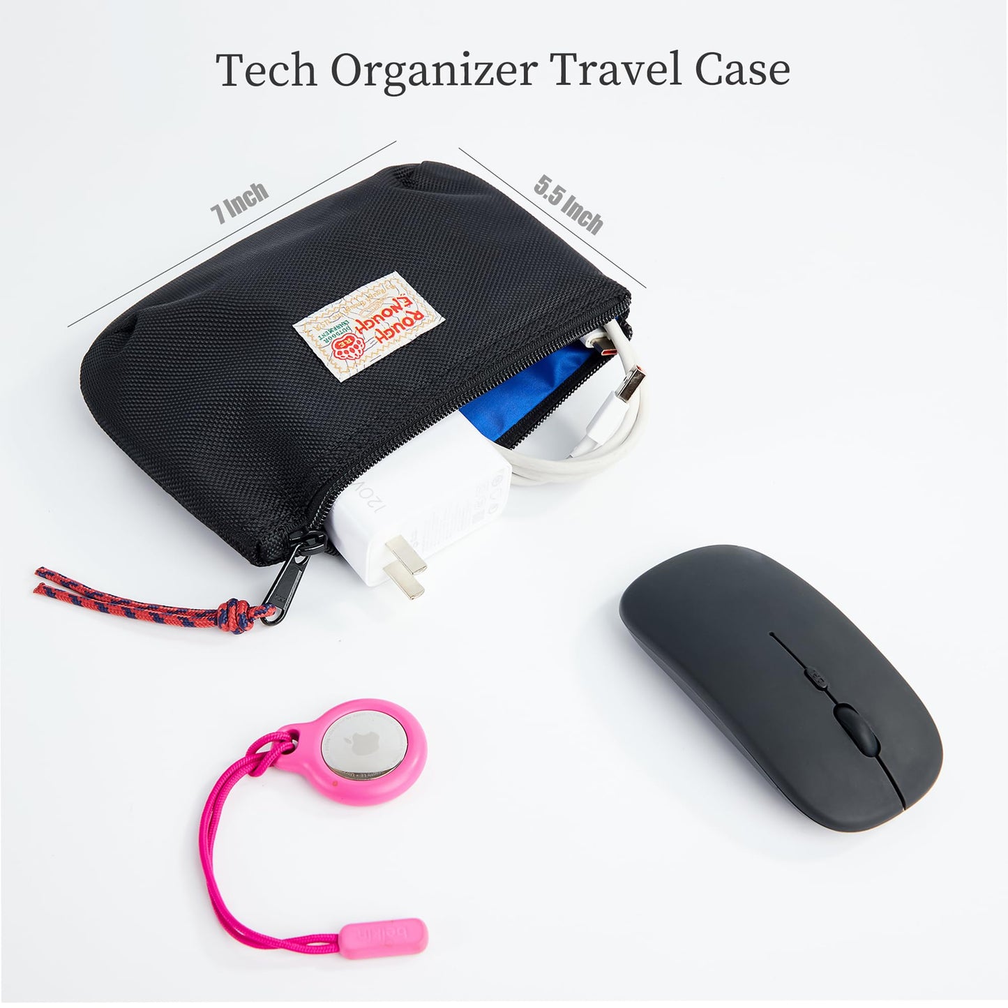 Rough Enough Small Tech Organizer Travel Case for Electronics Chargers and Cords, Cable Storage Bag, Everyday Carry, Blue