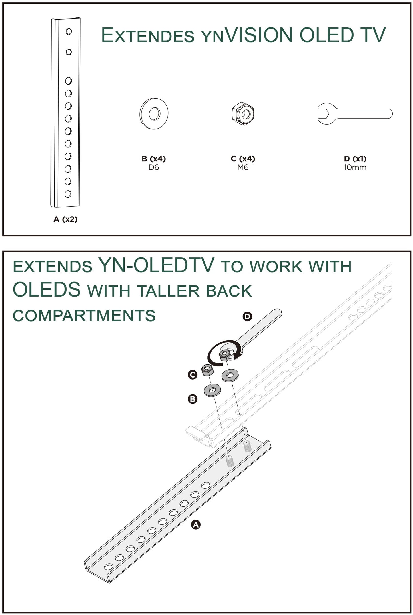 ynVISION.DESIGN Vertical VESA Extender Bracket for YN-OLEDTV Ultra Slim OLED Mount (Extension Arms, Pack of 1)
