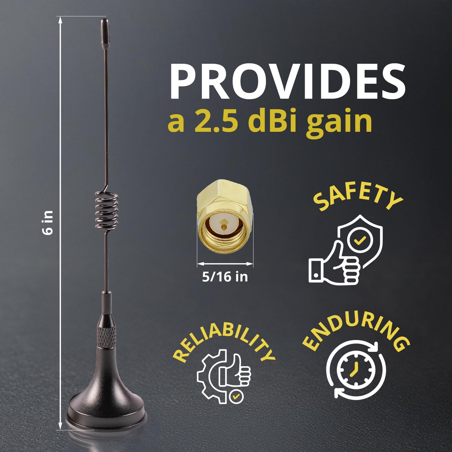 Electrodepot 433 MHz Unity Gain Omni 6-Inch Antenna with Magnetic Base and Male SMA Connector Kit - 50 Ohms Impedance for Garage Gate Door Opener