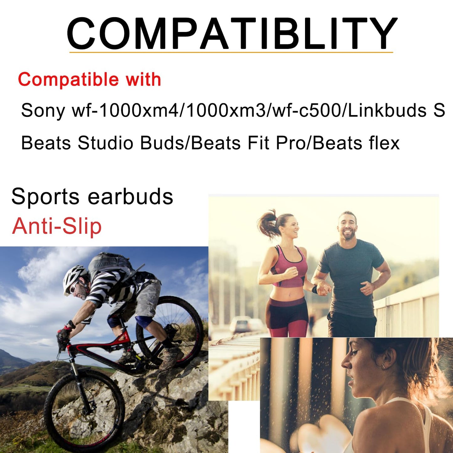 Anti-Slip Double Flange Ear Tips for Sony Earbuds Replacement Ear Hooks for Sony WF-1000XM5/M4/WF-C500/Linkbuds S Earbuds Tips Black