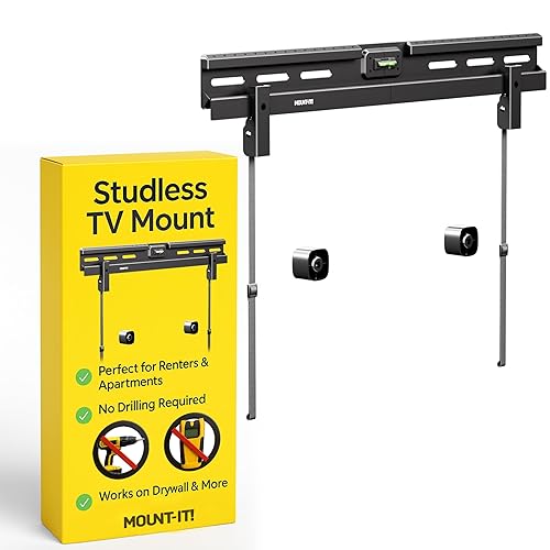 Mount-It! No Stud TV Wall Mount, Studless Drywall TV Bracket for 37-85 Inch Flat Screen TVs, No Drill Easy Install, Slim 1.1” Profile, Supports 110