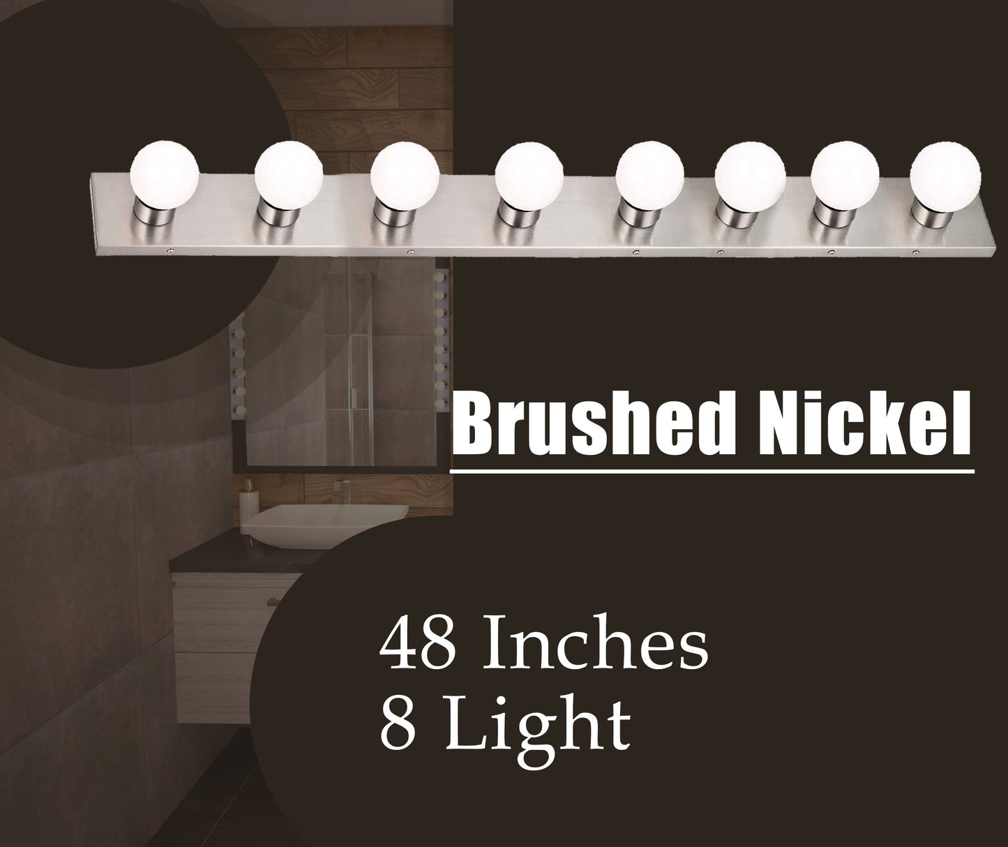 DYSMIO Lighting Eight Light Vanity Strip - Hollywood Style Mirror Fixture with Brushed Nickel Plates - Salon-Grade Accessories for Bedroom, Bathroom