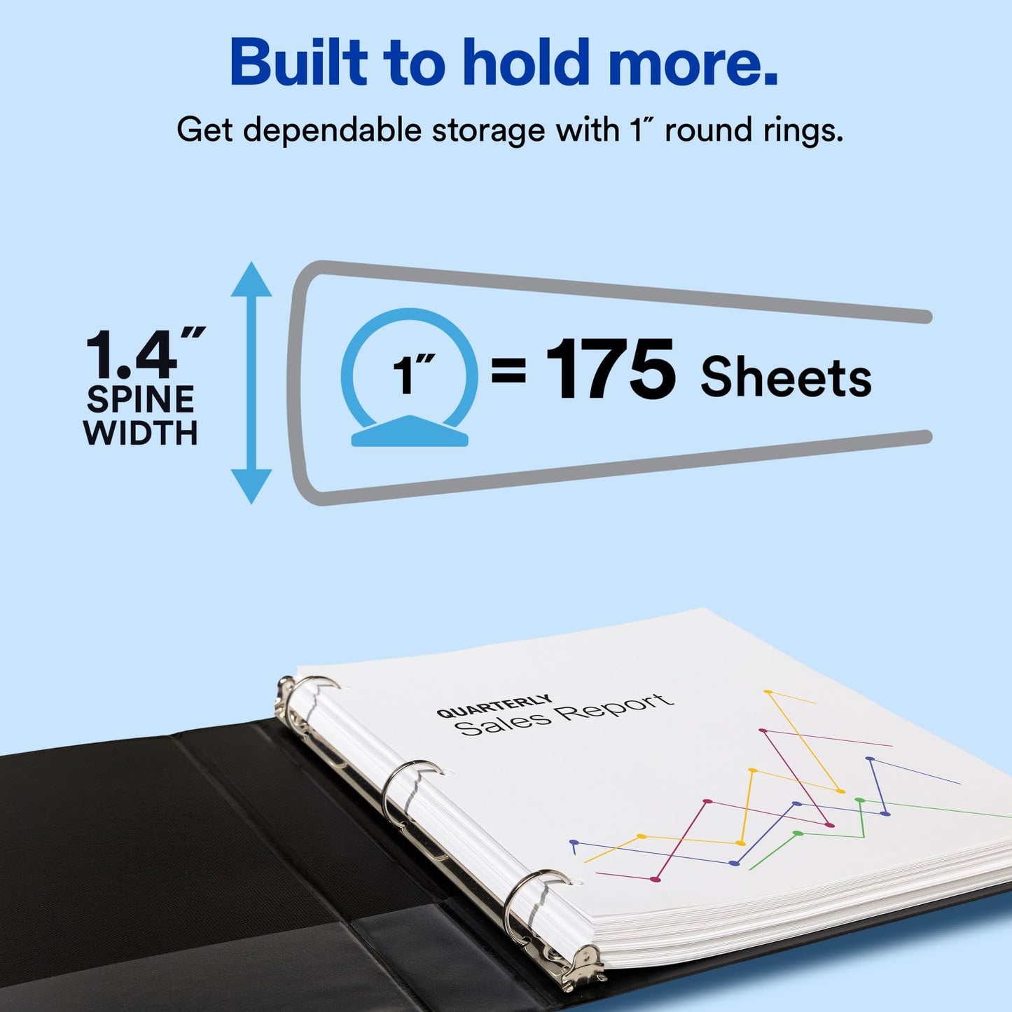 Avery Standard View 3 Ring Binder, 1" Round Rings, 175-Sheet Capacity, 1.4 Inch Wide Spine, 1 White Binder, Ideal for Lightweight Organization