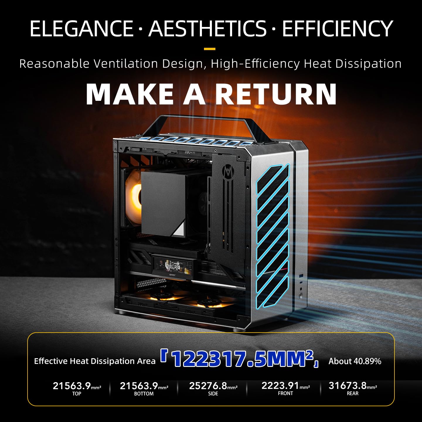 Mechanic Master C34 Compact ATX Case with Carry Handle, Portable Desktop Computer Chassis, Supports 240mm Liquid Cooling & ATX PSU, GPU up to 335mm