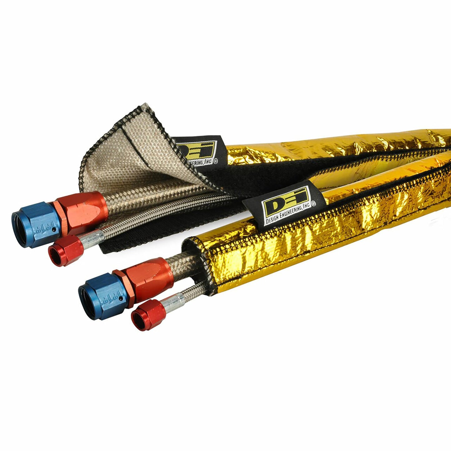 Design Engineering Heat Shroud Gold™ - 2 - 2-1/2" I.D. x 36" High-Temperature Line Sleeving | Reflects Radiant Heat up to 800°F | Hook & Loop Closure