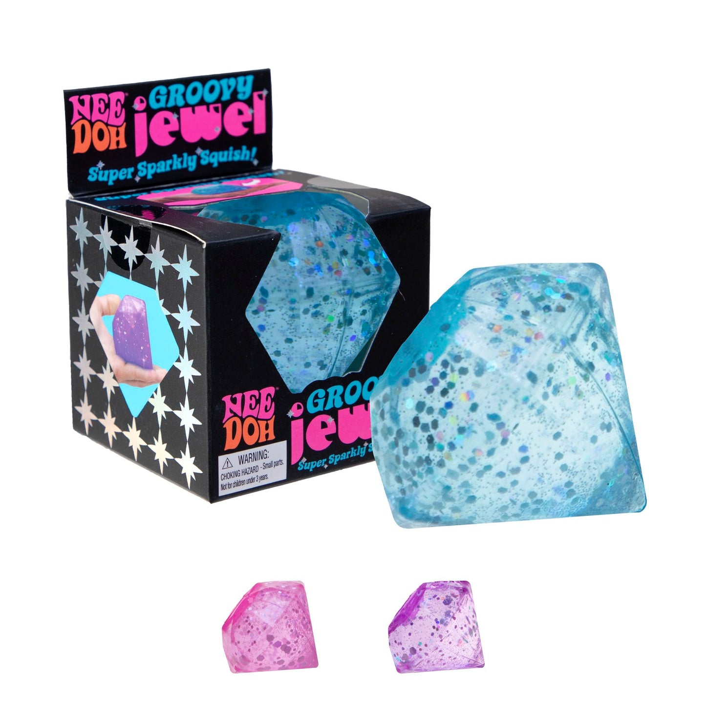 Schylling NeeDoh Groovy Jewel - Sensory Toy - Satisfying Super Sparkly Liquid Filling - Ages 3 and Up - Color May Vary; One Per Pack