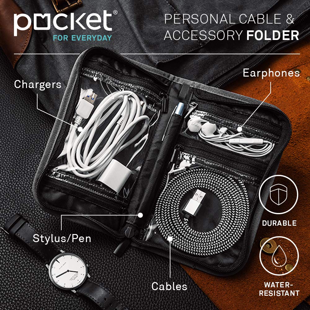 UT Wire Pocket for Everyday Personal Cable & Accessory Clear View Pockets Folder in Grey