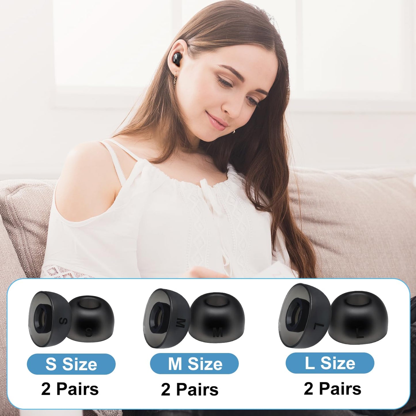 Replacement Ear Tips Compatible with JBL Tune Buds & Tune Buds 2, Soft Silicone Tips for JBL Tune Buds True Wireless Earbuds, 6 Pairs (S/M/L), Black