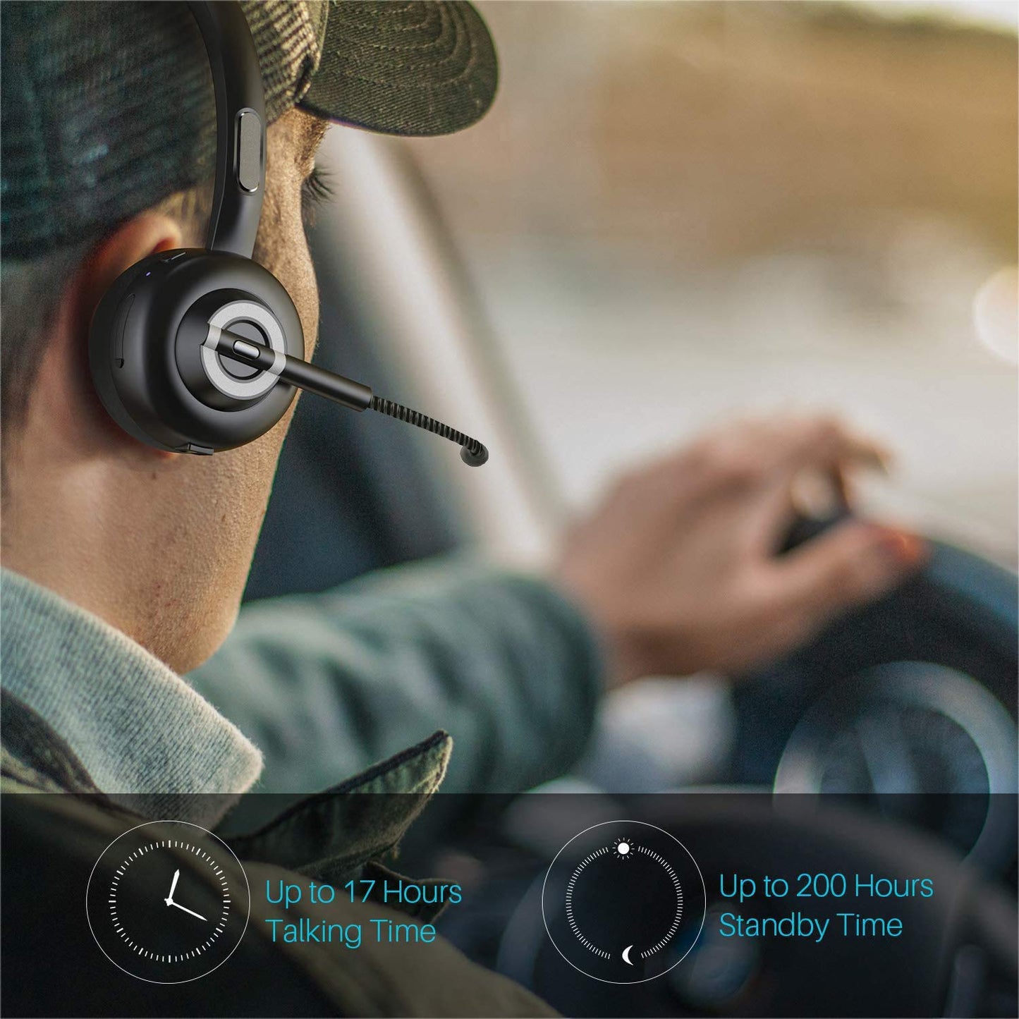 Wireless Headset,Trucker Bluetooth Headset with Mic,Noise Cancelling On Ear Bluetooth Headphones with Charging Base,Talk in Clarity Pro for Office