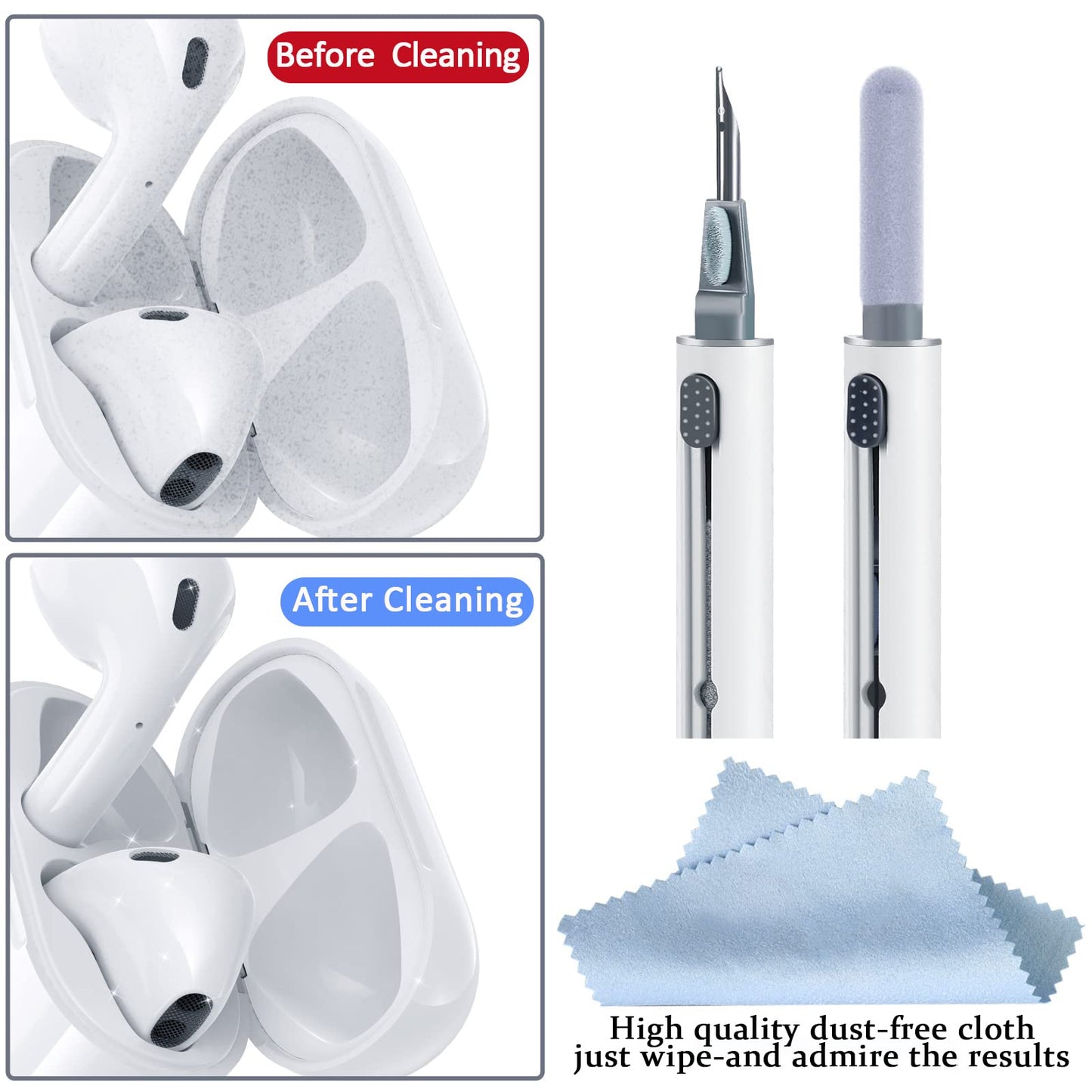2Pcs Earbud Cleaning kit? Multi-Function Cleaning Pen with Soft Brush Flocking Sponge?Suitable for Bluetooth Headset, Charging Box, Mobile Phone