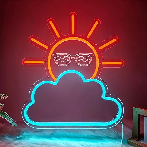 Sunrise Sunset Neon Sign, Sun Blue Cloud Neon Signs for Bedroom Wall Decor, USB Powered Sunset LED Light for Man Cave, Party, Living Room(Orange Sun)