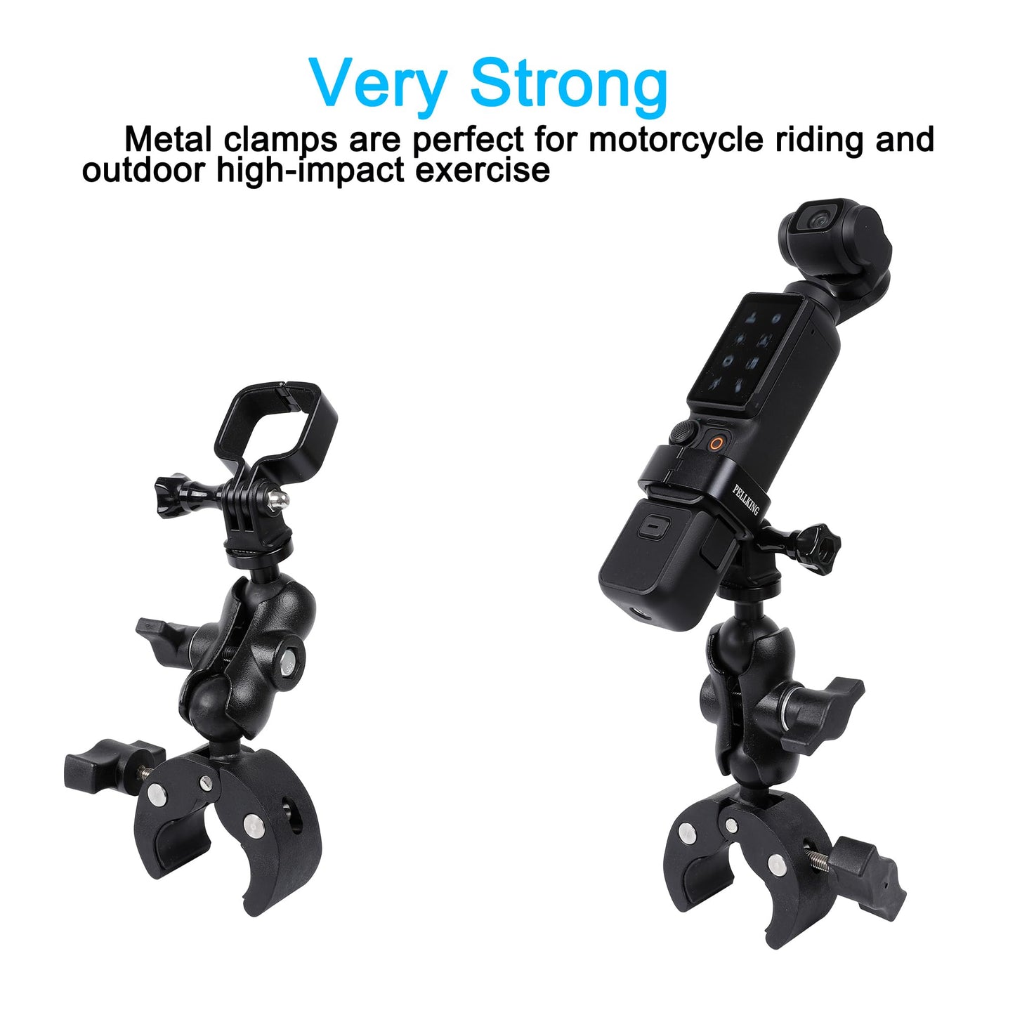 PellKing Pocket 3 Motorcycle Clamp Mount Handlebar Bike Pole Holder Compatible with DJI Osmo Pocket 3 Camera -Adjustable