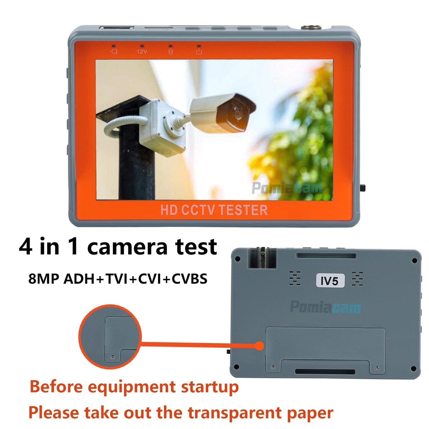 CCTV Test Monitor IV5 Portable Tool 5 inch LCD Screen 8MP HD AHD Tester Monitor TVI CVI CVBS Support UTP PTZ Audio Test CCTV Tester