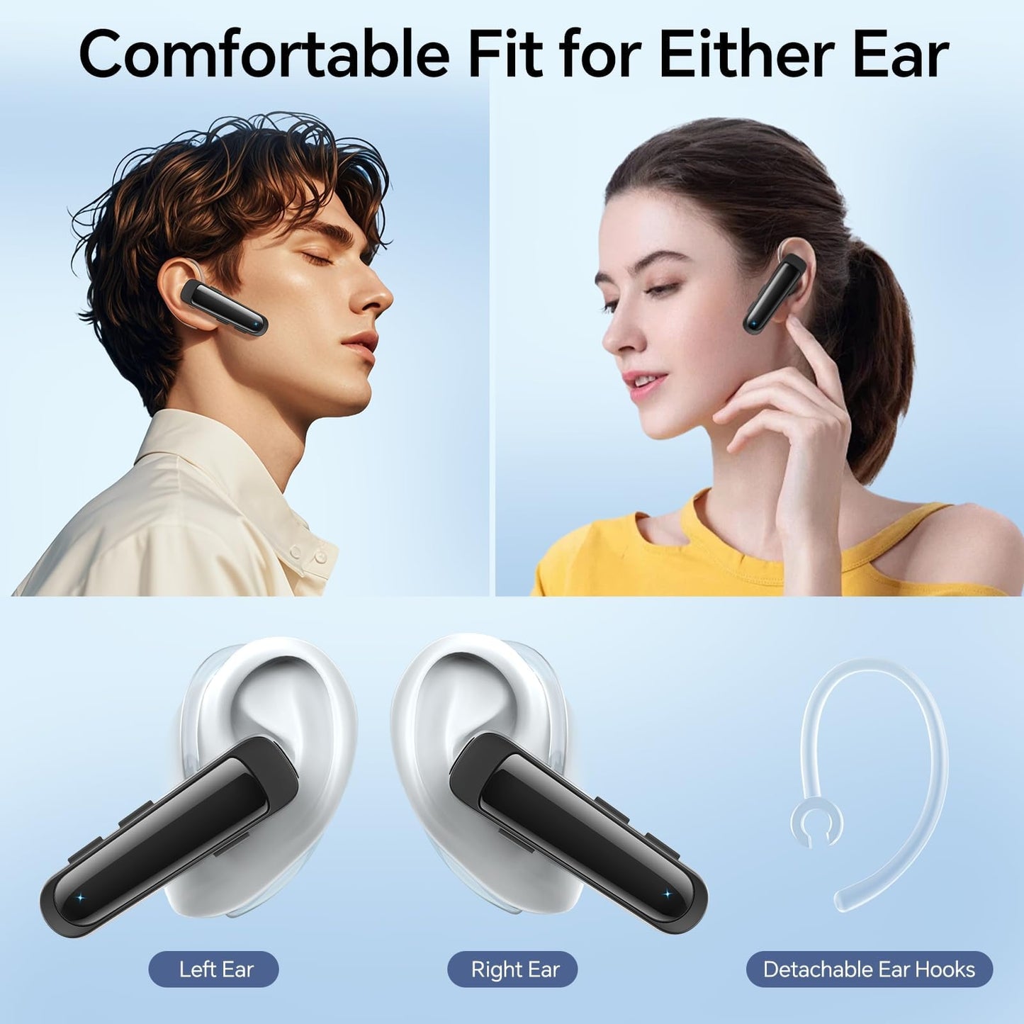 Bluetooth Headset Wireless Earpiece HD Hands Free Headphones with Microphone Lightweight Single Ear Earphones with Mute for iPhone Samsung Android