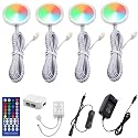 AIBOO RGBW RGB + White Color Changing Christmas Xmas Under Cabinet LED Lights Kit IR Remote Puck Lights for Kitchen Counter Shelf Furniture Ambiance