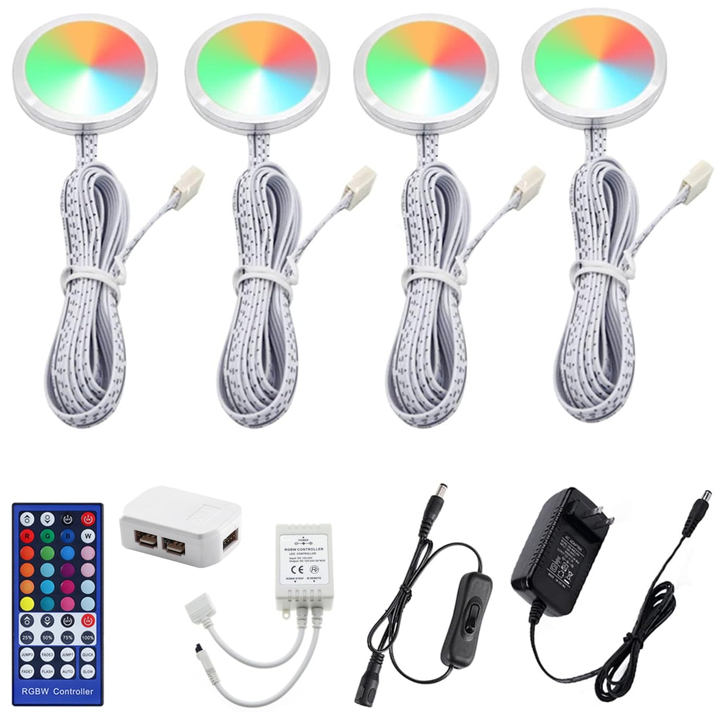 AIBOO RGBW RGB + White Color Changing Christmas Xmas Under Cabinet LED Lights Kit IR Remote Puck Lights for Kitchen Counter Shelf Furniture Ambiance