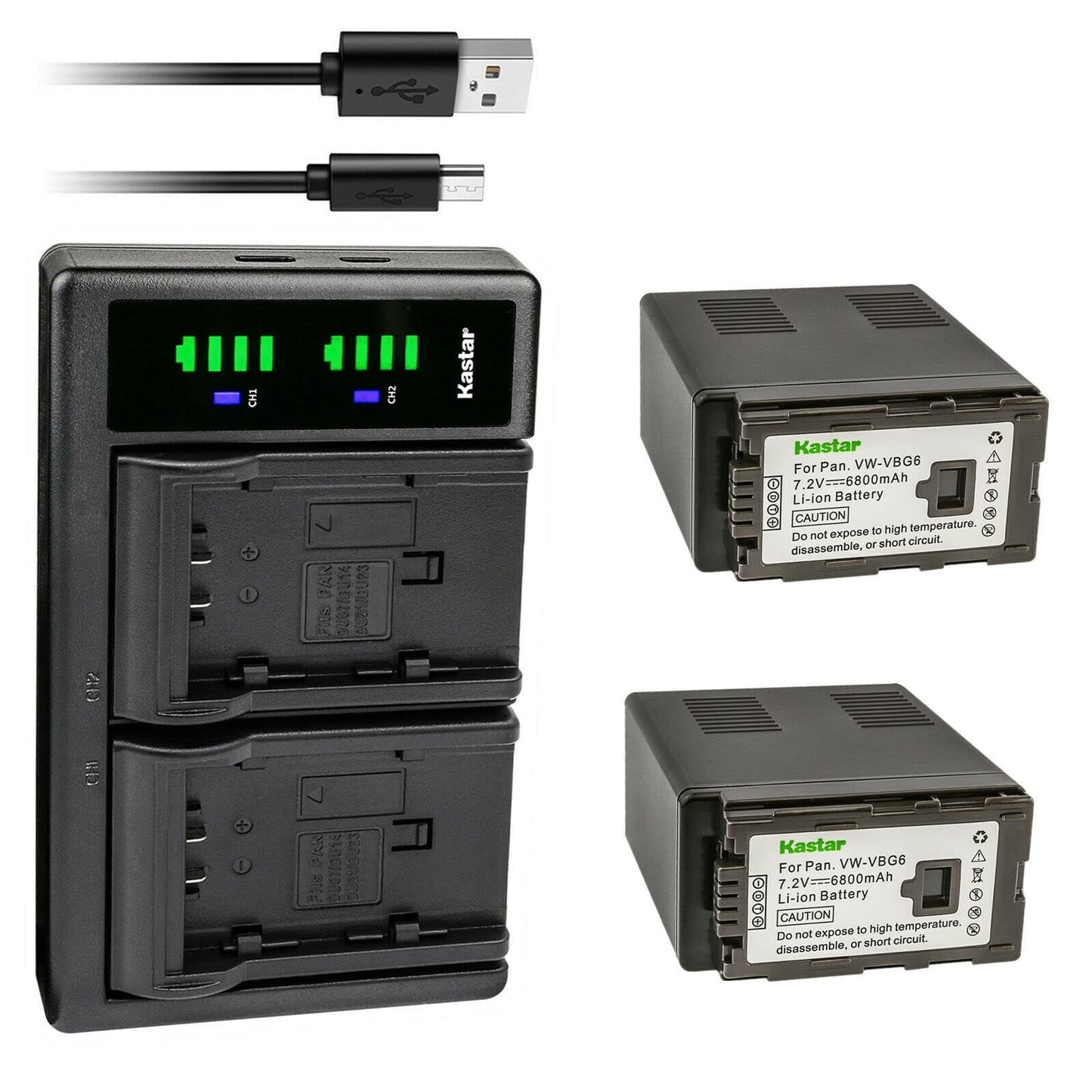 Kastar 2-Pack VW-VBG6 Battery and LTD2 USB Charger Replacement for Panasonic AG-AC130AEJ, AG-AC130AP, AG-AC160, AG-AC160A, AG-AC160AEJ, AG-AC160AP
