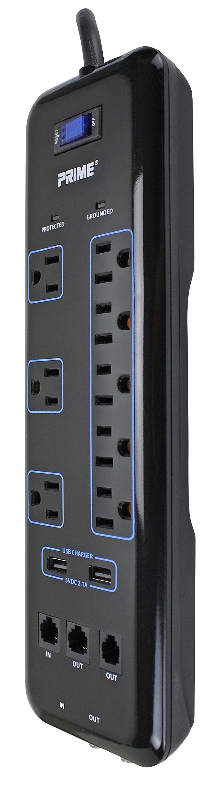 Prime Wire & Cable Prime Wire PB523118 8-Outlet Premium Electronics Surge Protector with 14/3 SJT 6 Foot Cord, Black