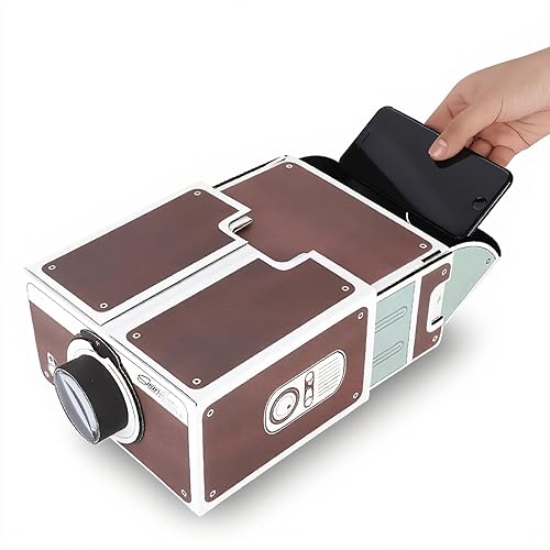 DIY Cardboard Smartphone Projector,ASHATA Second-generation Mini DIY Home Portable Smart Mobile Phone Projector Home Cinema,Home Theater Phone Screen