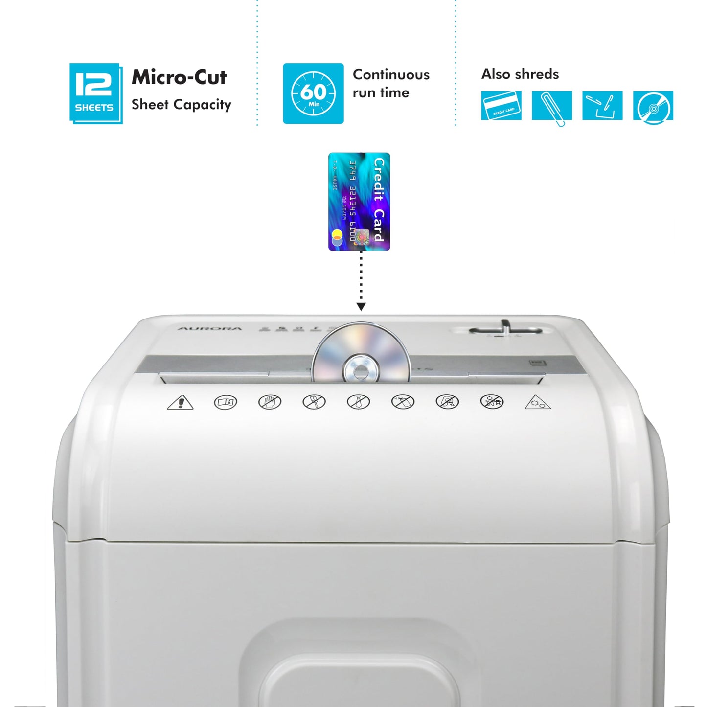 Aurora High-Security 12-Sheet Micro-Cut Paper/CD and Credit Card Shredder with 5.7 Gallon Pullout Basket / 60 Mins Running Time/Security Level P-4