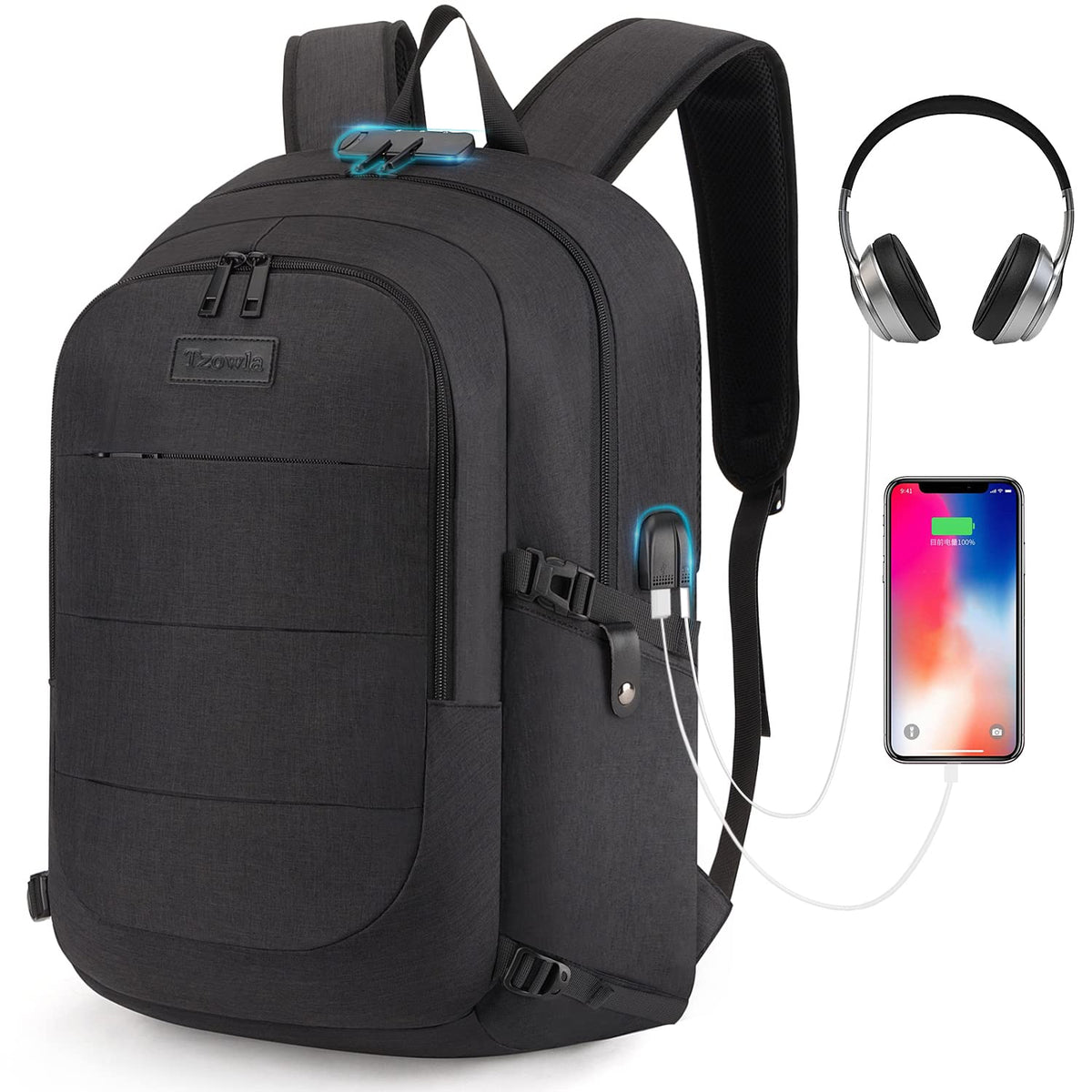 Tzowla Travel Laptop Backpack Water Resistant Anti-Theft Bag with Lock