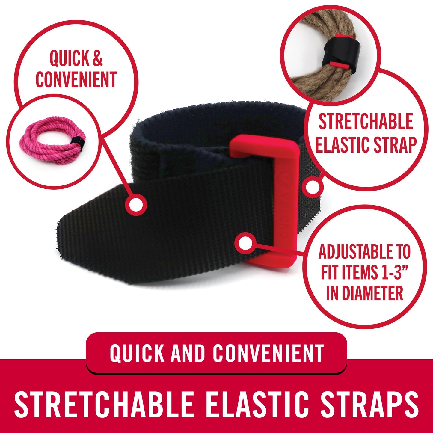 VELCRO Brand VEL-30791-AMS Elastic Cinch Straps with Buckle | 8in x 1in, Pk of 4 | Fully Adjustable and Stretch for Snug Fit | for Fastening Power