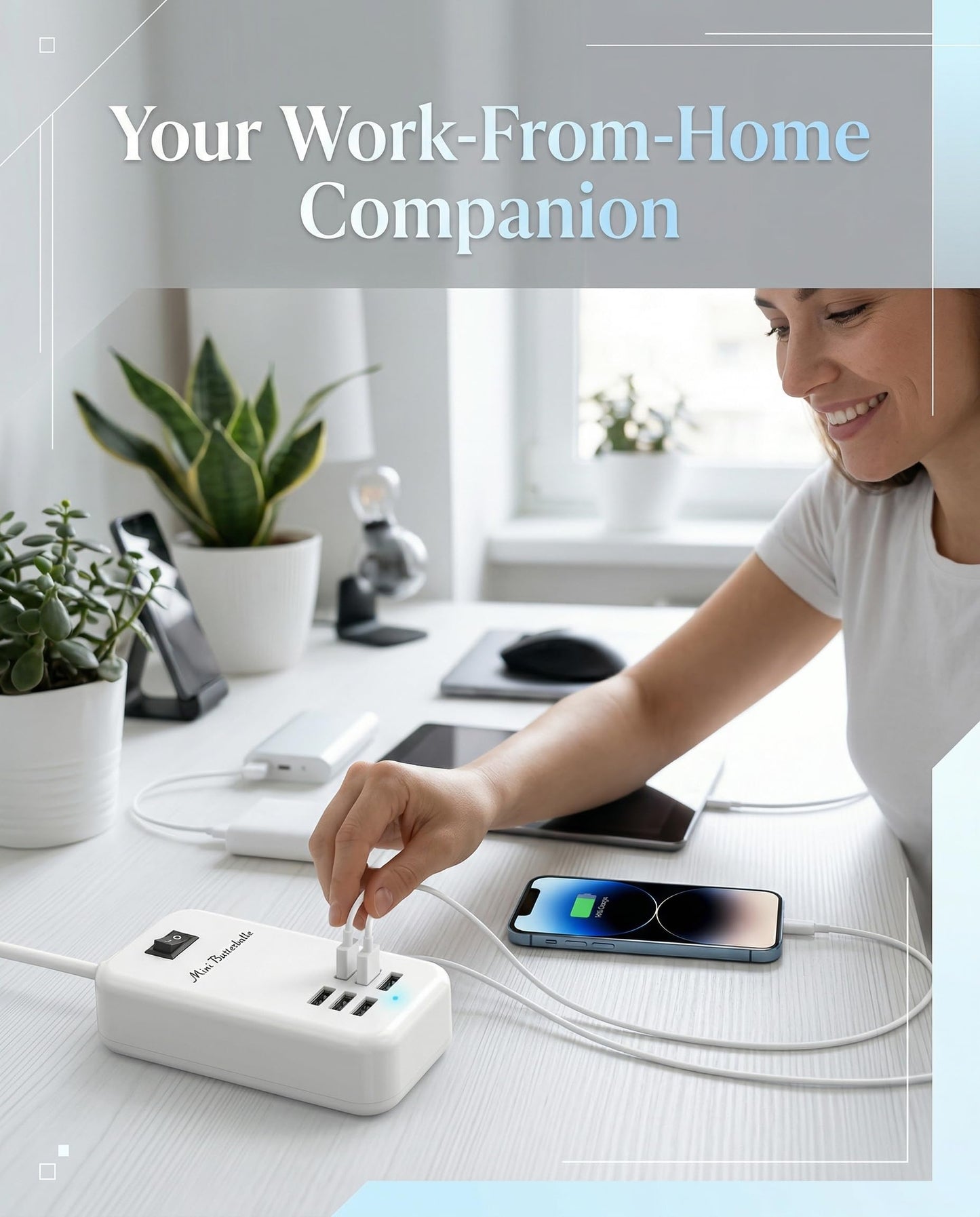 6 Ports USB Charger Hub Desktop US Plug AC Power Wall Travel Charging Adapter Slots Charging Station Extension Socket Outlet with Cable