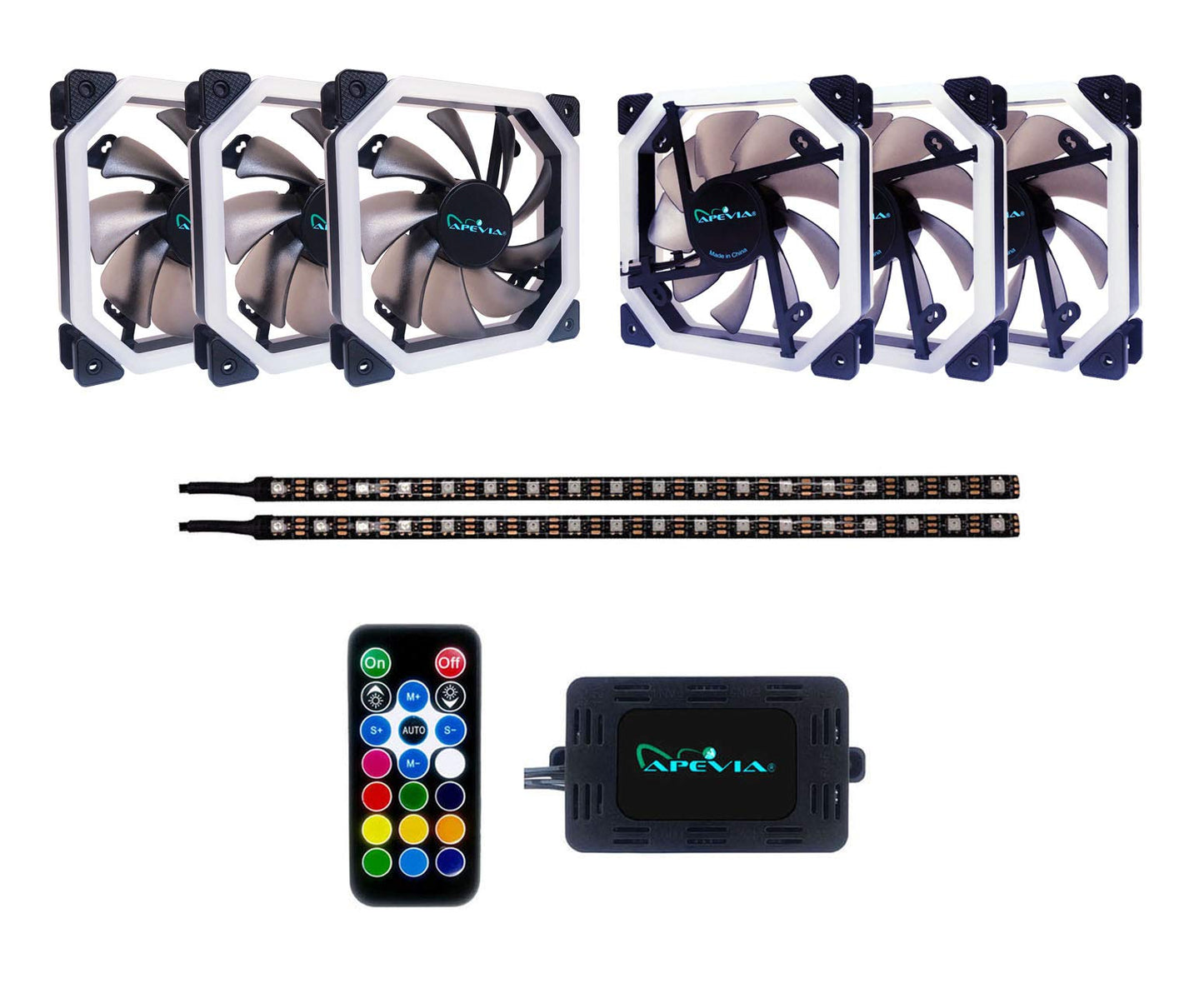 Apevia PN6P2-RGB Phoenix 120mm Silent Dual-Ring RGB Color Changing LED Fan with Remote Control, 16x LEDs & 8X Anti-Vibration Rubber Pads w/ 2 Magnetic