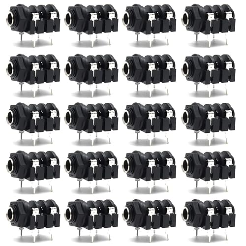 Luomorgo PCB Panel Mount 4 Pin 1/4" 6.35mm Female Socket Mono Headphone Jack Silver Thread 20pcs
