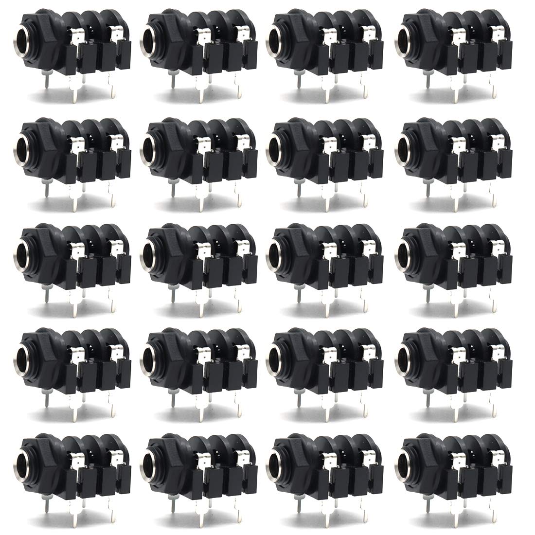 Luomorgo PCB Panel Mount 4 Pin 1/4" 6.35mm Female Socket Mono Headphone Jack Silver Thread 20pcs