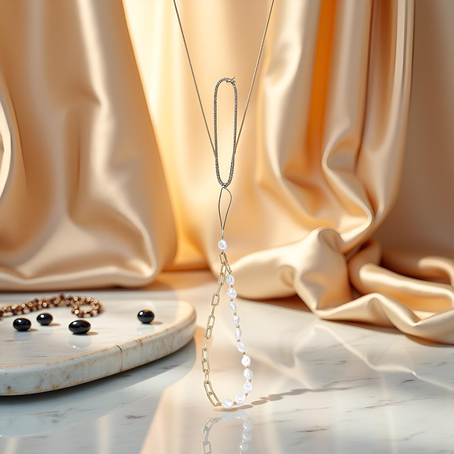 Mobile Phone Lanyard Metal Chain Pearl Beaded Charms Lanyard Strap, Wrist Strap Anti Lost Decorations Charm Keychain Pearl, Car Keychain