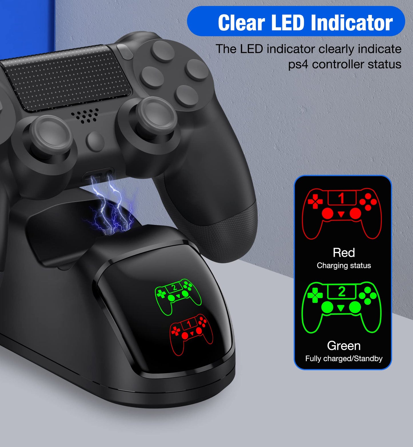 PS4 Controller Charger Dock Station with Charging Cable,1.8Hrs Fast Charge PS4 Remote Charging Station, Replacement for PlayStation 4 Dualshock 4