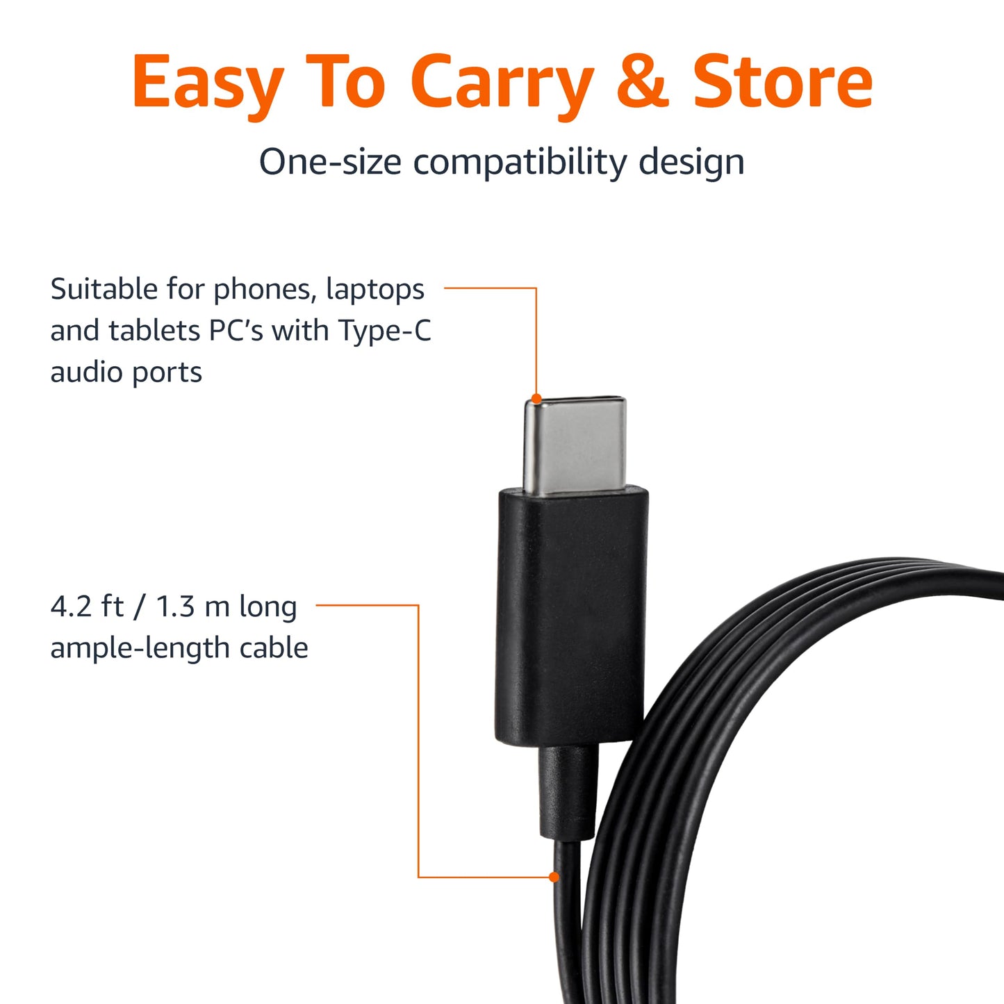 Amazon Basics Wired Earbuds with Microphone, in-Ear Headphones, USB-C, 4.2 ft Cable, S/M/L Ear Tips, Black