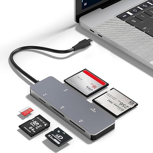 CFast Card Reader, USB C CFast 2.0 Card Reader 5Gbps 5-in-1 Memory Card Reader for CF/SD/Micro SD(TF)/XD Cards, Simultaneous Read & Write 5 Cards