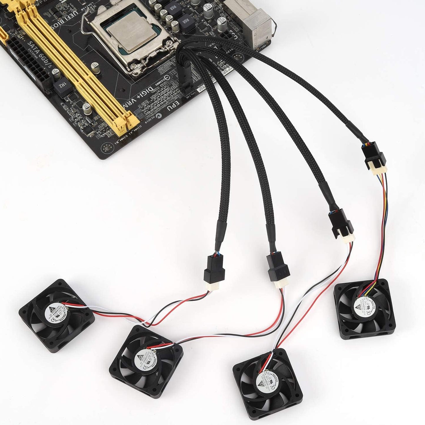 Aypzuke 3 Pack Computer PC PWM Fan Splitter Cable 1 to 4 (4 Pin+3 Pin)