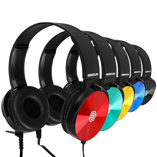 Kids Headphones Bulk 5 Pack, Student On Ear Color Varieties, Comfy Swivel Earphones for Classroom, Library, School, Airplane, for Online Learning