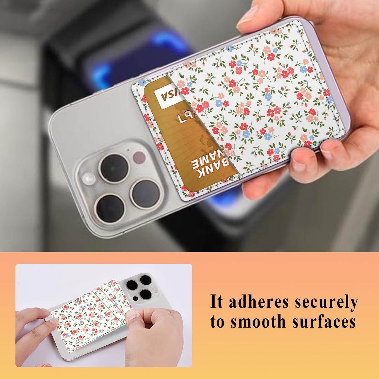AFYEWKC Phone Card Holder Leather, Dual Pocket Phone Wallet Stick On, Adhesive Cute Credit Card Sleeves for Phone Case Compatible with Most Phones