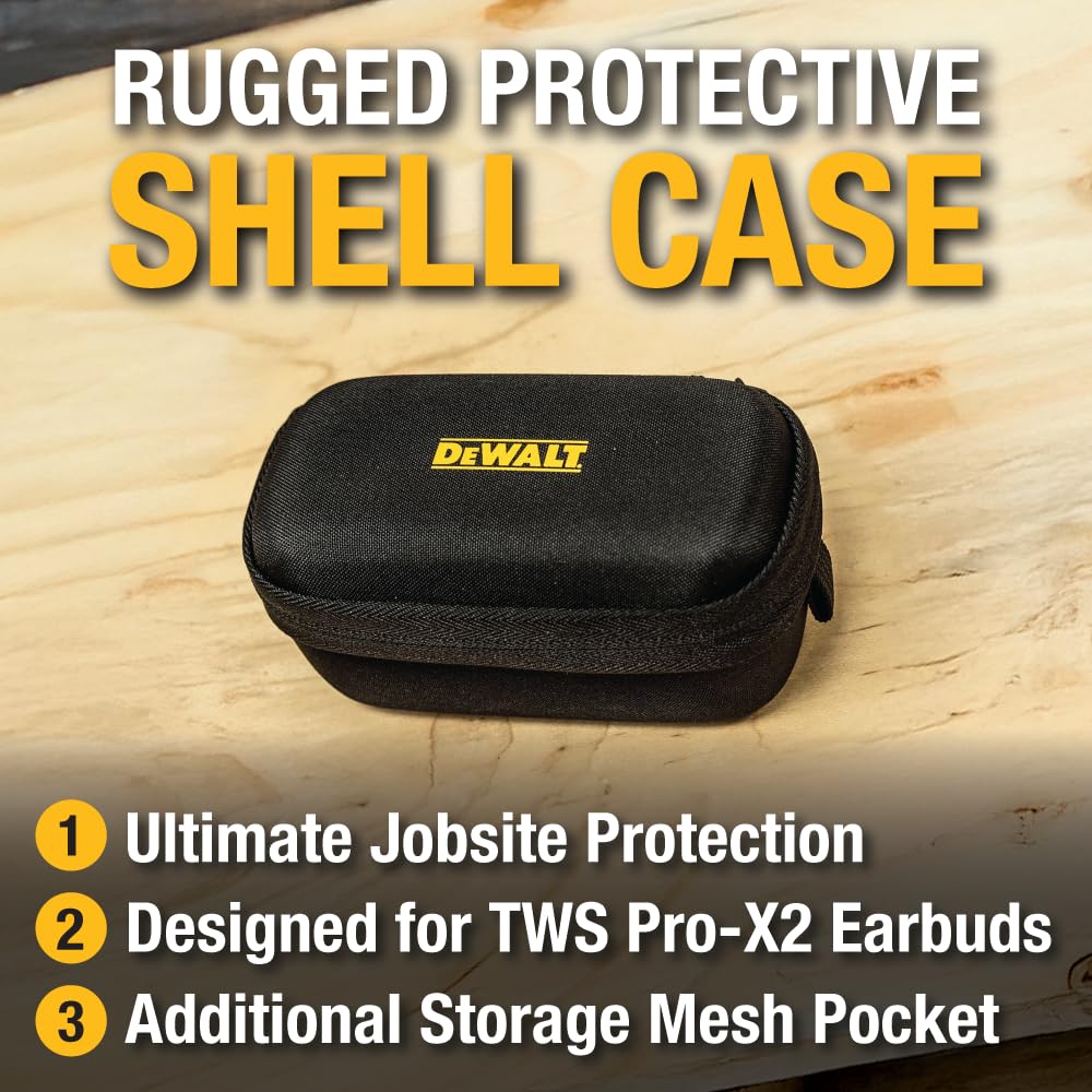 DEWALT Heavy Duty Protective Headphone Case for TWS ProX2 ANC Earbuds, Compact Lightweight w/EVA Earphone Hard Shell Case, Headset Travel Carry